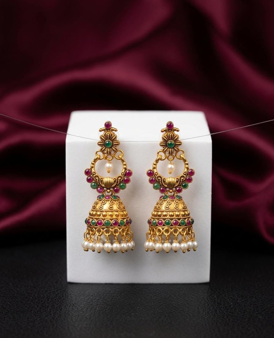 Traditional Jhumka with Multicolour Stone