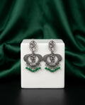 Radhakrishna Silver Coloured Jhumka with Green Beads