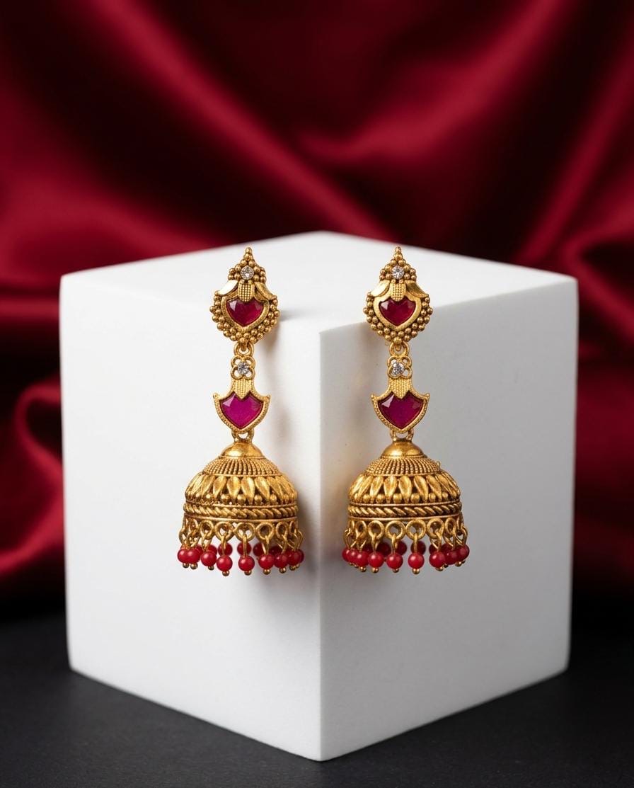 Red Stone 2 Layer Jhumka