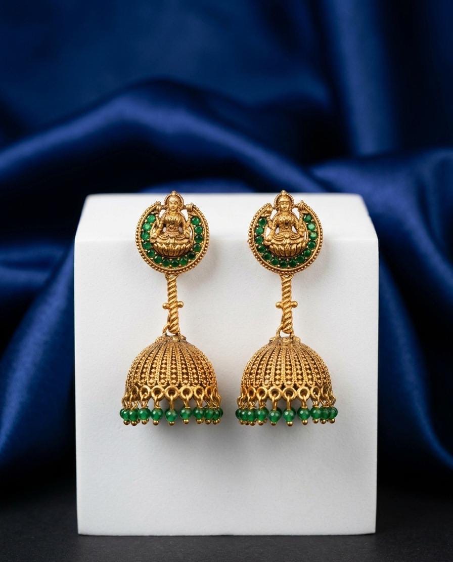 Laxmi Jhumka with Green Stone