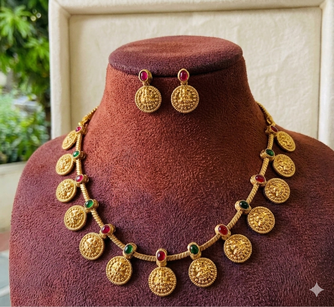 Coin Necklace with small earrings