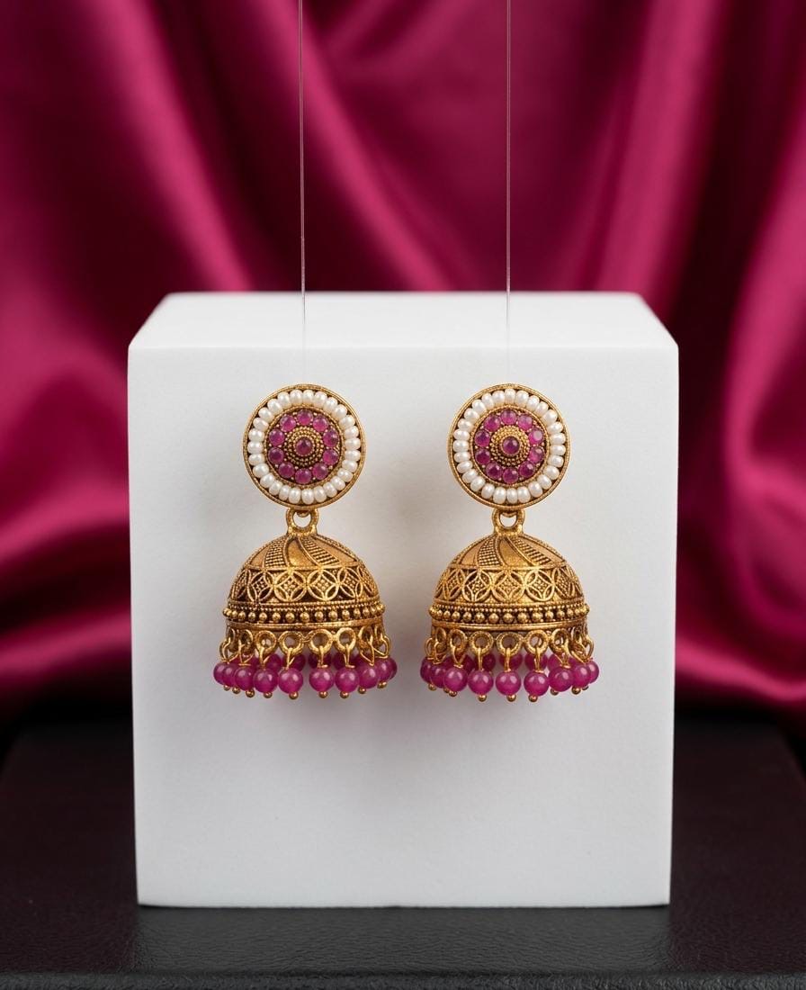 Gold and pink earrings