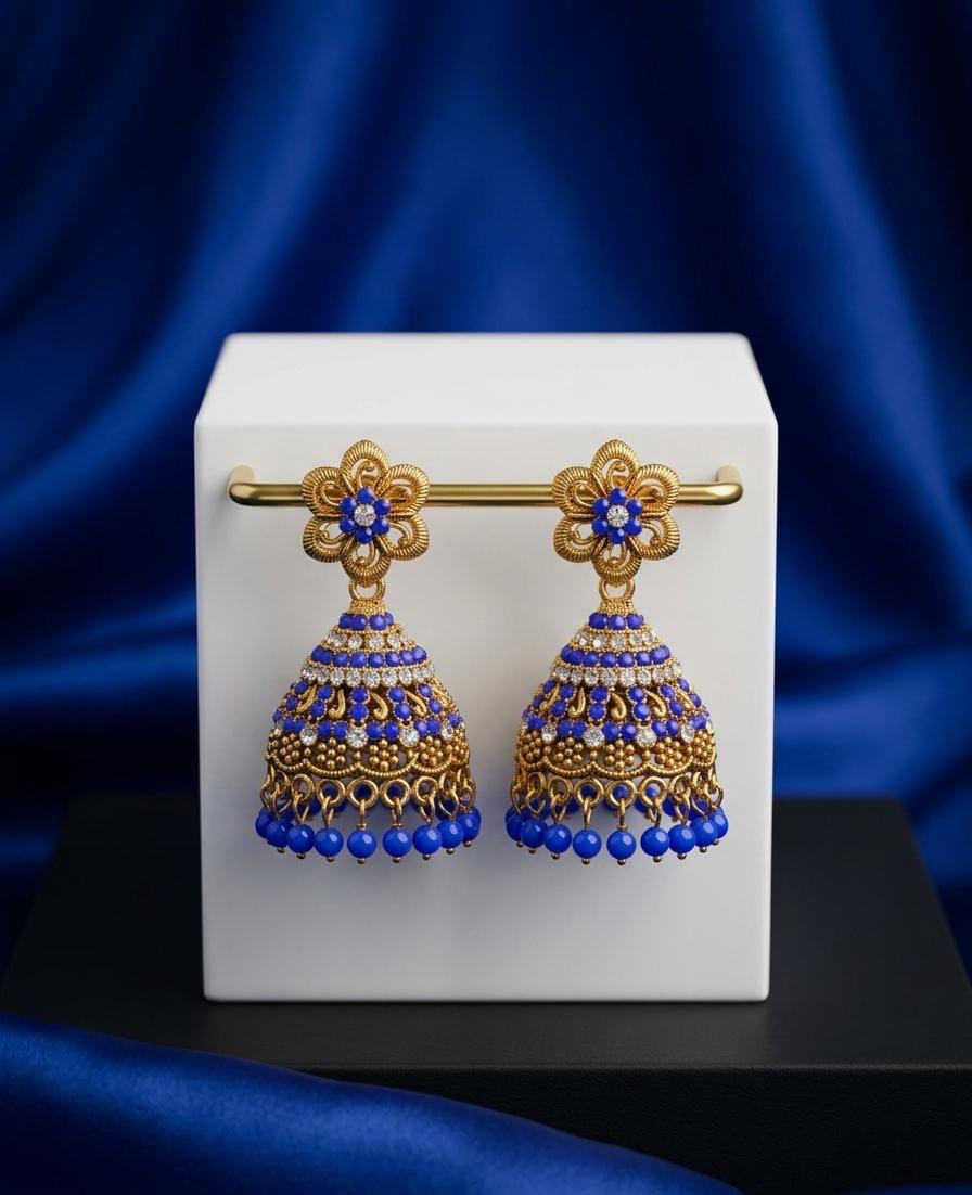 Gold and blue beaded earrings