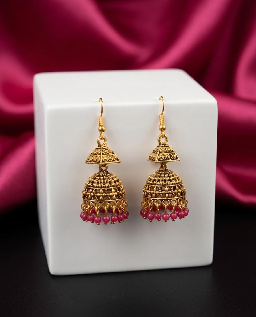 Jhumka with pink Beads