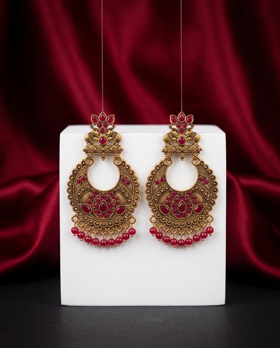 Multi-coloured Red Jhumka