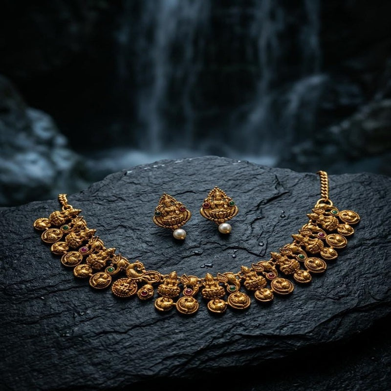 Gold necklace and earrings