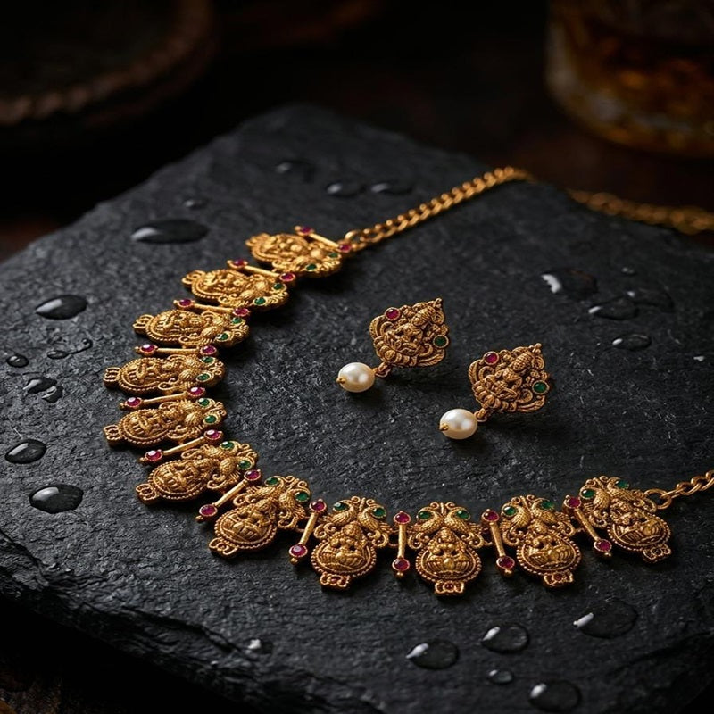 Gold necklace and earrings